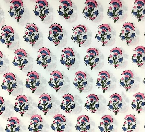 100% Cotton Fabric by the Yard, Hand Block Print Fabric for Sewing RB-180 - color: Rb-180 Pink, size: 5 Yard pre cut