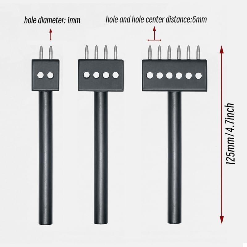 Leather Round Hole Punching Tool 3pcs Prong Punch Tool Set with 2/4/6 Prong Options for Precise Round Hole Punching DIY Leather Craft (6MM) - size: 6MM