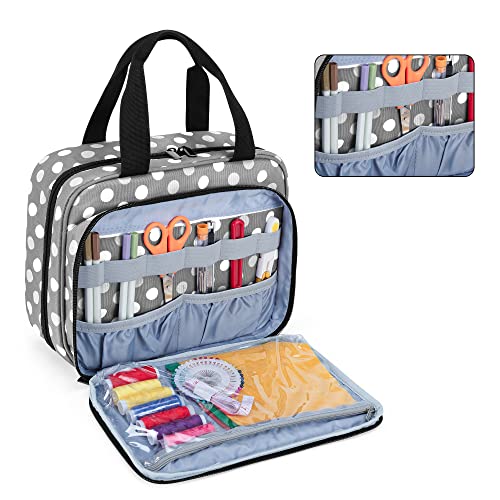 LUXJA Large Sewing Storage Organizer with 3 Inner Sections, Polka Dots