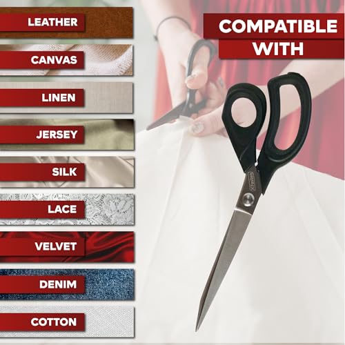 XFasten Sewing Scissors for Fabric Cutting Black 9.5 Inch Premium Professional Fabric Scissors Sewing | Large and Heavy duty - color: Black