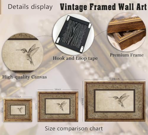Gold Framed Vintage Bird Sketch Canvas Wall Art Farmhouse Cottage Neutral Bird Paintings Pictures Wall Decor Posters Prints Artwork for Bedroom Office Gallery Home Decoration - color: Bird, size: 11"L x 9"W