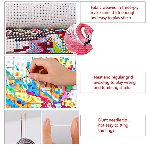 ITSTITCH Cross Stitch Kits Stamped Holiday Gift DIY Embroidery Starter Kits Easy Patterns Embroidery for Girls Crafts DMC Stamped Cross-Stitch Supplies Needlework Flamingos - color: Stamped 13.6×18.2 inch