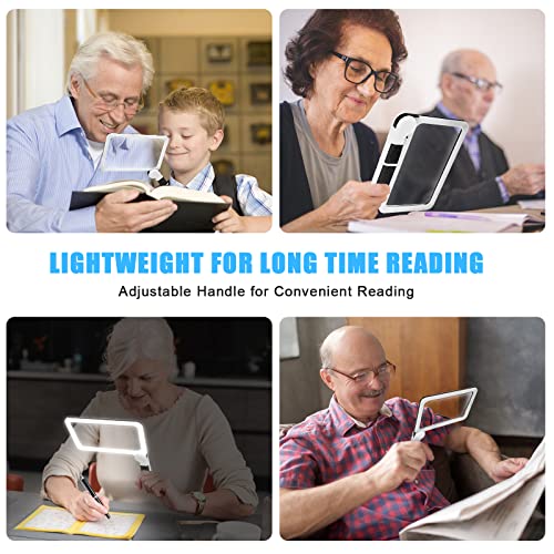 5X Handheld Magnifier for Page Reading - Large Folding Lighted Magnifier with 48 LED Lights (3Modes), Rectangular Handhold Magnify Lens Gifts for Reading Small Prints, Low Vision, Seniors - style: Full-Page Black