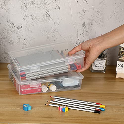 BTSKY Clear Plastic Storage Box with Flap Lid, 2 Pack Small - 9.1"x6.7"x2" - size: Small-2 Pack