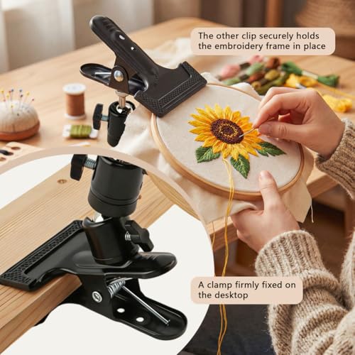 Portable Embroidery Hoop Stand Holder, 360° Adjustable Rotating Desktop Stand, Hands-Free and Space-Saving for Embroidery and Craft Projects