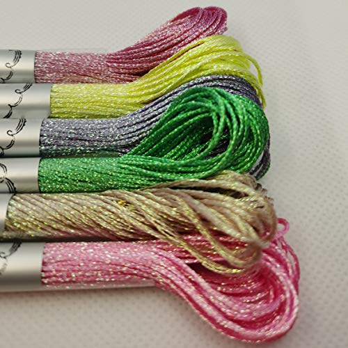 KCS 6-Strand Cross Stitch Metallic Variegated Pearl Shiny Embroidery Floss (6 skeins, Solid Color 2) - color: Solid color 2