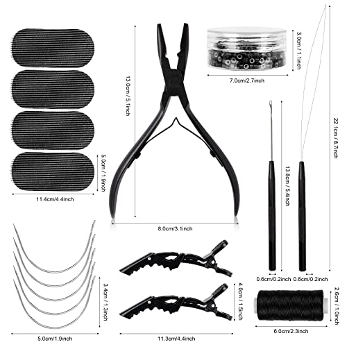 NEWISHTOOL Sew In Extension Kit, Hair Feathers Silicone Micro Beads Pliers - color: Black Set