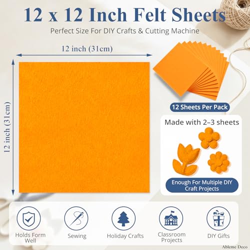 12" x 12" Felt Sheets for Crafts, 2mm Stiff Felt Fabric (12 Pcs), Orange - color: Orange
