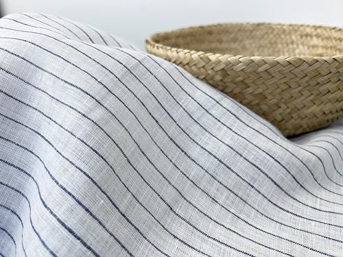 100% Linen Fabric – Lightweight Prewashed – Horizontal Stripe Patterns – Precut Style – Soft & Breathable – 52” Width – by The Linen Lab (Blue 6208, 1 Yard pre Cut) - color: Blue 6208, size: 1 yard pre cut
