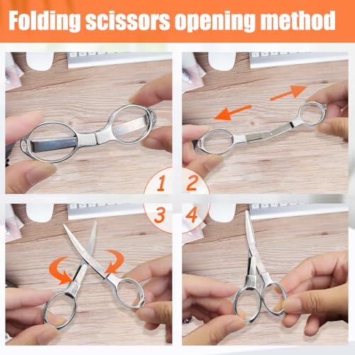 2PCS Folding Scissors, Portable Travel Scissor, Gift for Men Glasses Shaped Mini Shear Telescopic Cutter, Anti Rust Stainless Steel Scissors for Fishing Sewing Home Office-Silvery - color: Silvery