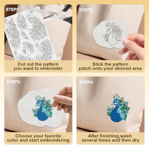 24Pcs Peacock Animal Water Soluble Hand Sewing Stabilizers