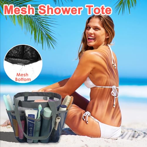 Fammart Mesh Shower Caddy Portable for College Dorm Room Essentials, Odorless Polyester Large Shower Tote Bag with Dual Handles, 8-Pocket Quick-Dry Toiletry Organizer for Travel, Beach, Camping, Gym - color: Multiple Pockets, 1 Pack - Cyan
