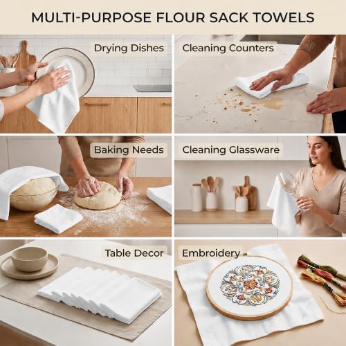 Avalon Kitchen Flour Sack Towels – 15 Pack, 28x28 Inch, 100% Cotton – Flour Sack Dish Towels for Drying Dishes, Baking, Bread Proofing, Crafting & Embroidery – Reusable White Kitchen Towel - color: White, size: 15 Pack - 28x28 inches