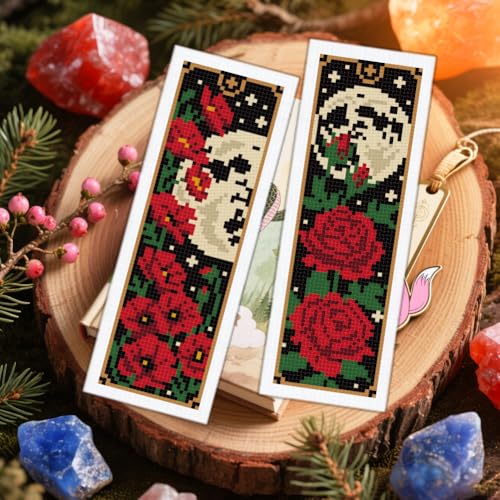 ORIGACH 6 Pack Gothic Flowers & Moon Cross Stitch Kit - style: Gothic Style Flowers & Full Moon