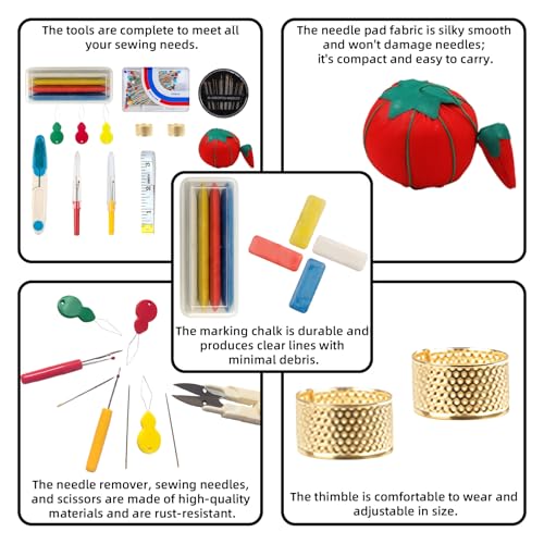 CllyCnny Pieces Sewing Tool Set - 144pcs Including Tomato Pin Cushion Seam Rippers, Scissors, Tape Measure Sewing Pins Tailors Chalk for Quilting Needlework DIY Crafts