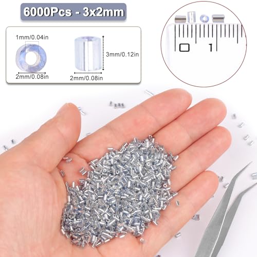 6000pcs Light Blue Bugle Beads Bulk, Embroidery Tube Short Beads for Jewelry Making, Bracelet,Necklaces Supplies,Craft DIY(3x2mm) - color: Light blue