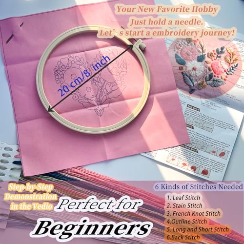 FONNUY I Love You Embroidery Kit for Beginners, Pre-Stamped Pattern Kits, Romantic Anniversary for Women Men, Valentine's Day Gifts Thread Needlework, 8'' Hoop (Love 03) - color: Love 03