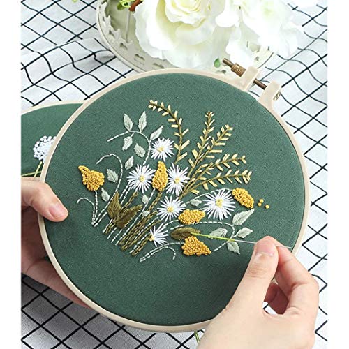 KISSBUTY Full Range of Embroidery Starter Kit with Pattern, Cross Stitch Kit Including Embroidery Fabric with Floral Pattern, Bamboo Embroidery Hoop, Color Threads and Tools Kit (Flowers Plants)