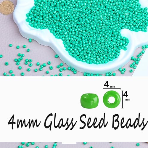 Legefo 4mm Glass Seed Beads Bulk, Light Green 6/0 Small Mini Pony Seed Beads, Tiny Round Craft Bead for Bracelet Necklace Wrist Jewelry Making Beading Weaving DIY Crafts Supplies, 1000pcs - color: Light Green
