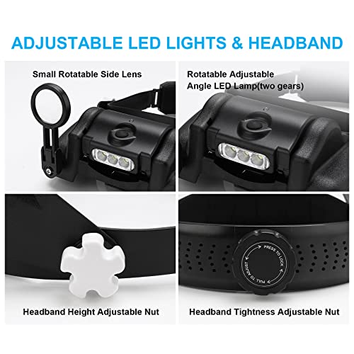 Dilzekui Magnifying Glass with Light 1X-14X, Rechargeable Headset Magnifier - color: Black