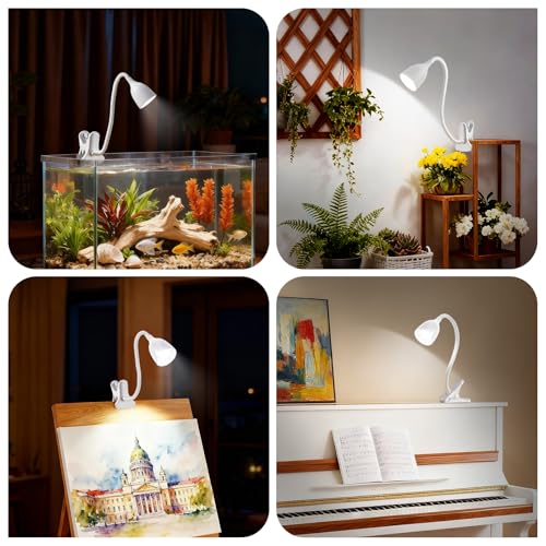 EJIAXIN Desk Lamp for Home Office - Clip on Reading Light and Bed Headboard Clamp Lamp, Bedside Gooseneck Table Lamp, Clip on Desk Lamps, Eye-Caring Desk Lamp for College Dorm Room Study Lamp, White