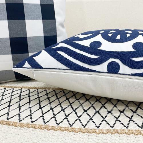 Slow Cow Embroidered Throw Pillow Cover 18 x 18 Inch Navy Blue - color: Navy Petal, size: 18" x 18" (Pack of 1)