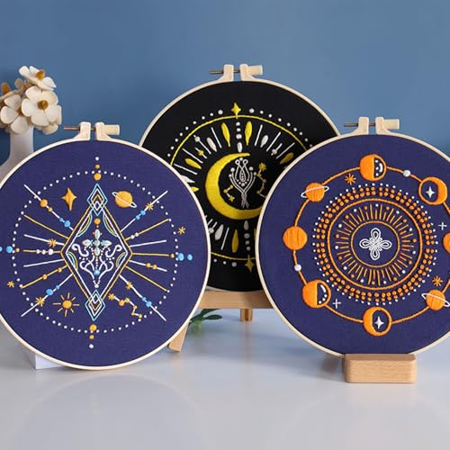 GLTAYLMY 3 Set Tarot Embroidery Starter kit with Patterns and Instructions, DIY Adult Beginner Cross Stitch Kits, Including 1 Plastic Embroidery Rings,Colored Threads and Needles - color: Tarot