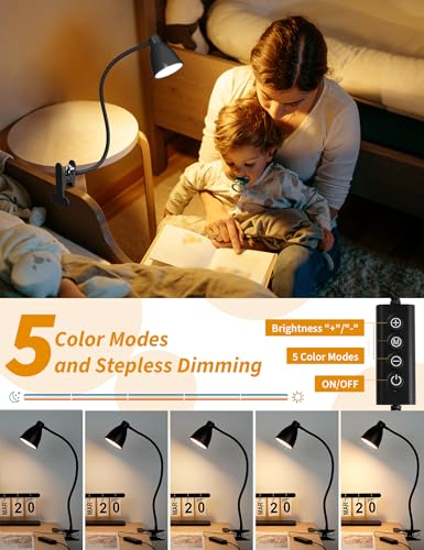 BOHON Desk Lamp 5 Color Modes 10 Brightness Dimmer Reading Light Black - color: Black