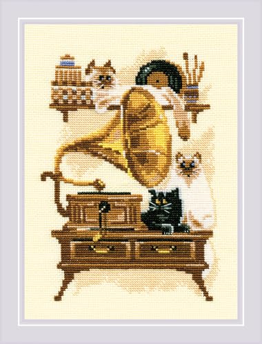 RIOLIS 859 Cat with Gramaphone Counted Cross Stitch Kit 7 x 9.5 in - style: Cat with Gramaphone 859