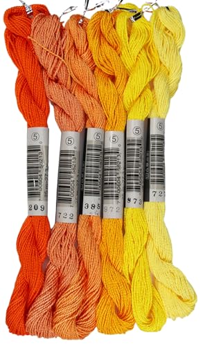 KCS 150 Meters(162 Yards) Mercerized Pearl Cotton Crochet Needlepoint Thread,Size 5,6 skeins,Mixed Color 07 - color: 6color07, size: 6 skeins