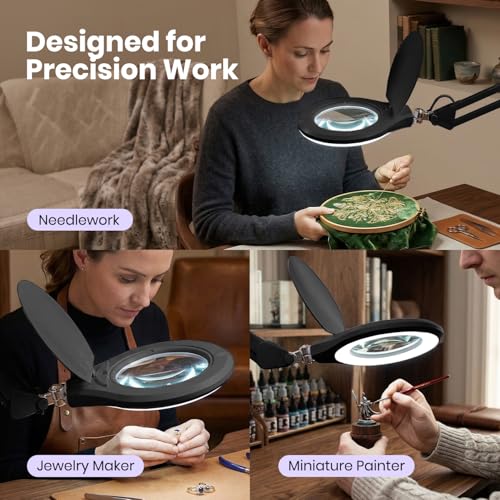 Neatfi Elite Super LED Magnifying Lamp with Clamp – 6” Glass Lens, 5D/12D Bifocal, 6500K Daylight | Glare-Free, Nonpolar Dimming | Reading, Crafting & Precision Work (6 Inch Lens, Black) - color: Black, size: 6 Inch Lens