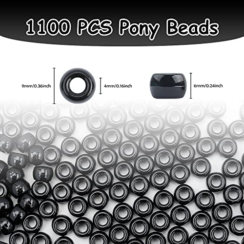 1100 Pcs Black Pony Beads for Jewelry Making,Bulk Plastic Beads for Craft - color: 1100 PCS Black