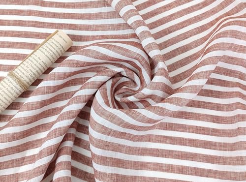 100% Linen Fabric – Lightweight Prewashed – Horizontal Stripe Patterns – Precut Style – Soft & Breathable – 52” Width – by The Linen Lab (Red 6808, 1 Yard pre Cut) - color: Red 6808, size: 1 yard pre cut