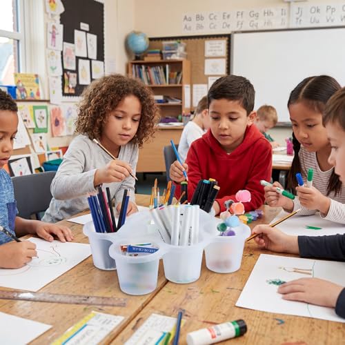 6 Pack 6 Cup Caddy for Classroom Plastic Round Desk Table Caddy, Clear - color: Clear