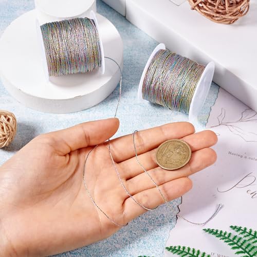 Beadthoven 2 Rolls Metallic Cord Twine, Colorful Thread String for Bracelet Making Jewelry Braided Thread Rope 9-Ply Embroidery Thread Floss for Gift Wrapping Home Décor Upholstery Curtain DIY Crafts - color: Light Metallic Color-colorful