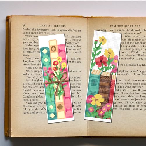 FREEBLOSS 6 Set 11CT Cross Stitch Bookmarks Kit Books Theme Stamped Cross Stitch Kit DIY Embroidery Bookmark Set with Instruction for Adults Beginners Gift for Reading Enthusiasts 20x6cm/8x2.4inch - style: Spine