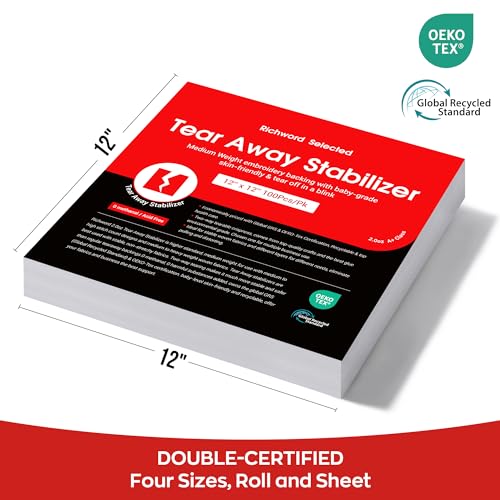 BAI Tear Away Stabilizer for Embroidery 2.0oz, 12"x12" 100 Sheets - color: 12"x12" 100 sheets