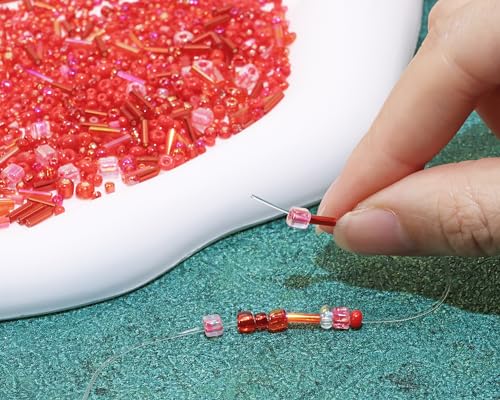 Mixed Craft Beads 1000Pcs/20g Glass Seed Tube Bead Bugle Bead 1.5-4.5mm Small Loose Spacer Beads for DIY Bracelets Necklace Earring Jewelry Making (Red) - color: Red
