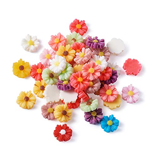 Beadthoven 50pcs 9mm 2/5 Inch Mini Resin Flower Cabochons Mixed Colors No Hole Daisy Flat Back Charms Mini Flowers Cameo Charms Jewelry Embellishment Supplies for Gluing DIY Jewelry Earrings Rings - color: 0Daisy-Mixed#9mm