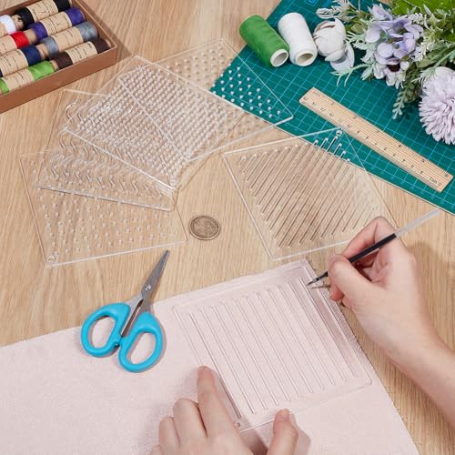 BENECREAT 6Pcs Acrylic Sashiko Stencil, Dots, Lines, Slashes Acrylic Embroidery Tool Drawing Line Template for Hand Quilting and Embroidery, 3mm Thick