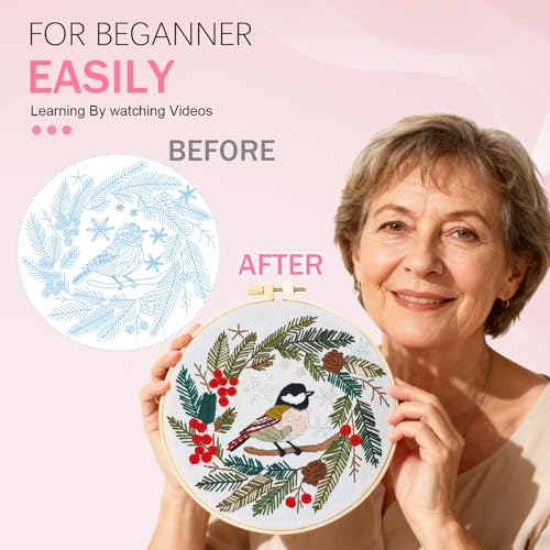 Huacan Embroidery Kit for Beginners Easy Needlepoint Kits for Adults with Stamped Embroidery Patterns. (Bird) - style: Bird