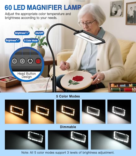 MoKo 10X Floor Magnifying Glass with Light and Stand, Real Glass Lens - color: Black