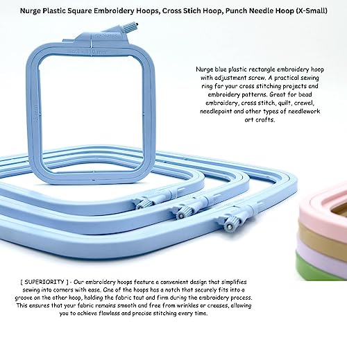 Nurge Square Embroidery Hoop - Plastic Cross Stitch Frame for Needlepoint & Embroidery - Adjustable Craft Hoop - Blue - No:1 (X Small) - color: Blue, size: No:1 (X Small)