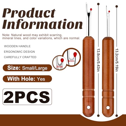 ZMAAGG Seam Rippers for Sewing, Hangable Wooden Handle, 2 PCS - color: Hanging Handle