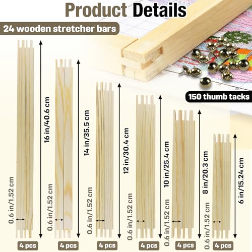 24pcs Needlepoint Stretcher Bars Kit,Canvas Frames for 6/8/10/12/14/16 Inch