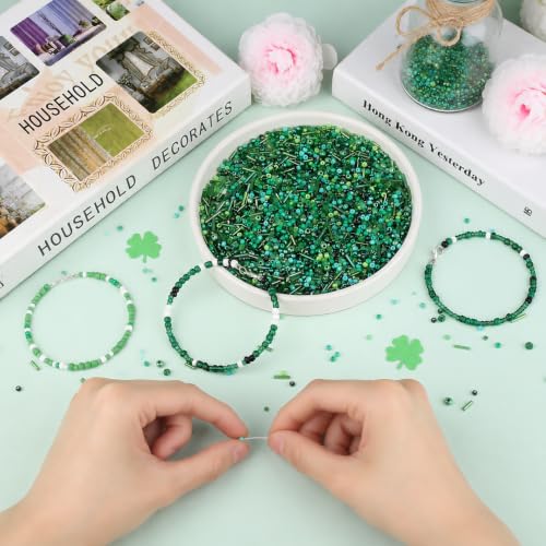 Green Seed Beads for Jewelry Making Glass Bugle Beads for DIY Craft - color: Green