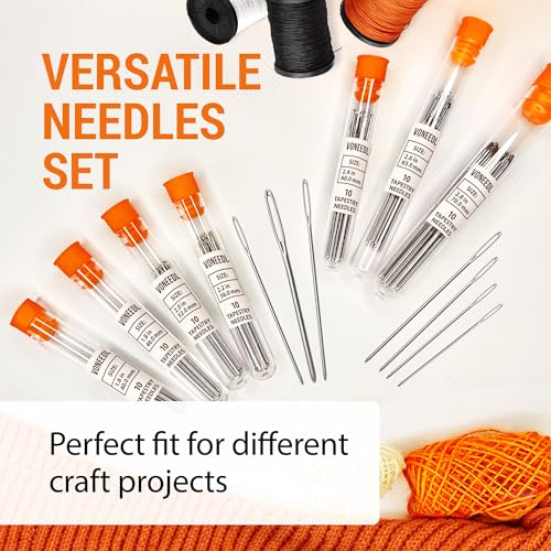 VONEEDL Large Eye Blunt Tapestry Needles (Pack of 70) - 7 Sizes with 7 Storage Tubes - Stainless Steel - Perfect for Darning, Embroidery, Cross-Stitching, Crafting, Knitting, Weaving, and DIY - size: 70pcs - 7 sizes