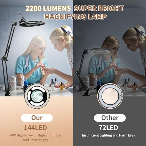 HITTI 2200 Lumens 12X Magnifier Esthetician Light, 4 Wheel Rolling Base - color: Black