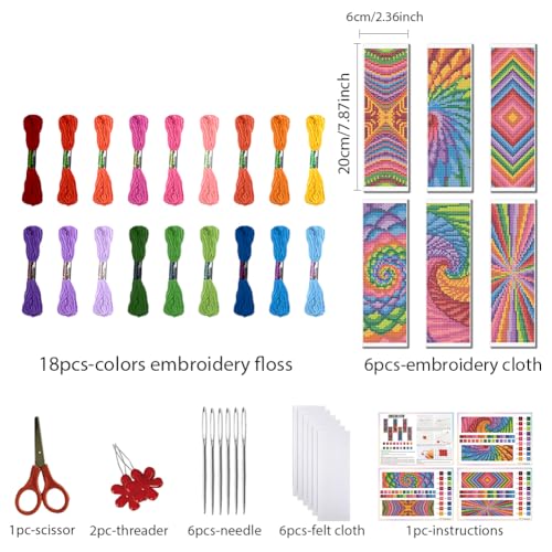 FREEBLOSS 6 Set Cross Stitch Bookmark Kits Radial Pattern 8x2.4'' 11CT - style: Radiant flowers