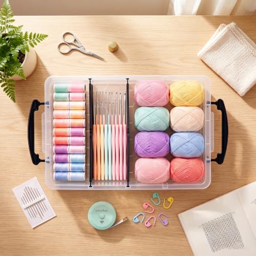 Citylife 2PC Clear Craft Organizers and Storage with 3 Removable Dividers - size: 6.4 Qt-2 Pack-D